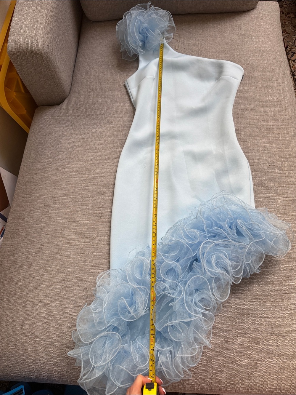 Light Blue One-Shoulder Ruffle Hem Dress - Picture 13 of 13